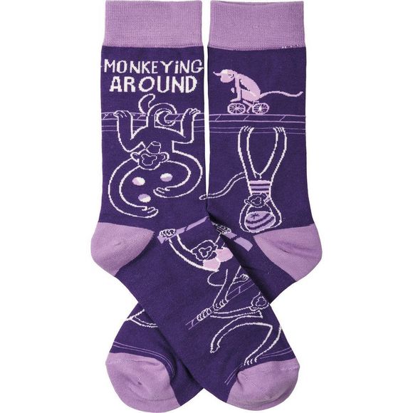 Monkeying Around Socks NWT Purple Unisex Funny Unisex Socks - Picture 2 of 4